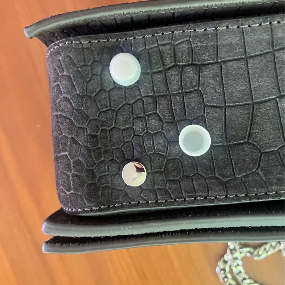 Brandon Blackwood Black Suede Standard Sophia Bag, Silver Hardware, Croc Effect - Picture 11 of 13
